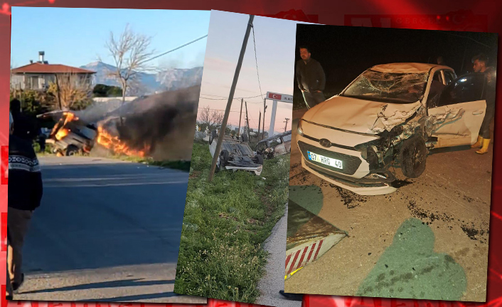 Trafik kazasında bir araç takla attı, diğer araç ise alev alev yandı