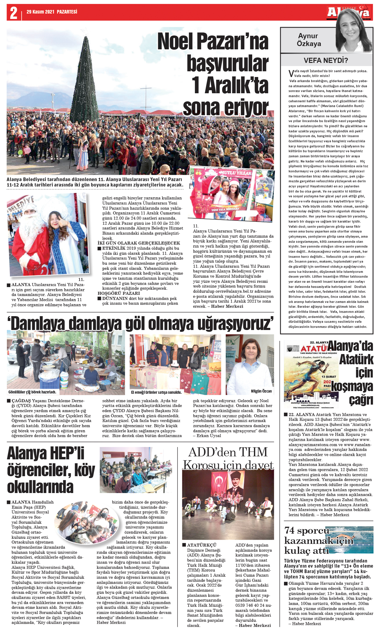 Gerçek Alanya Gazetesi - 29.11.2021 Manşeti