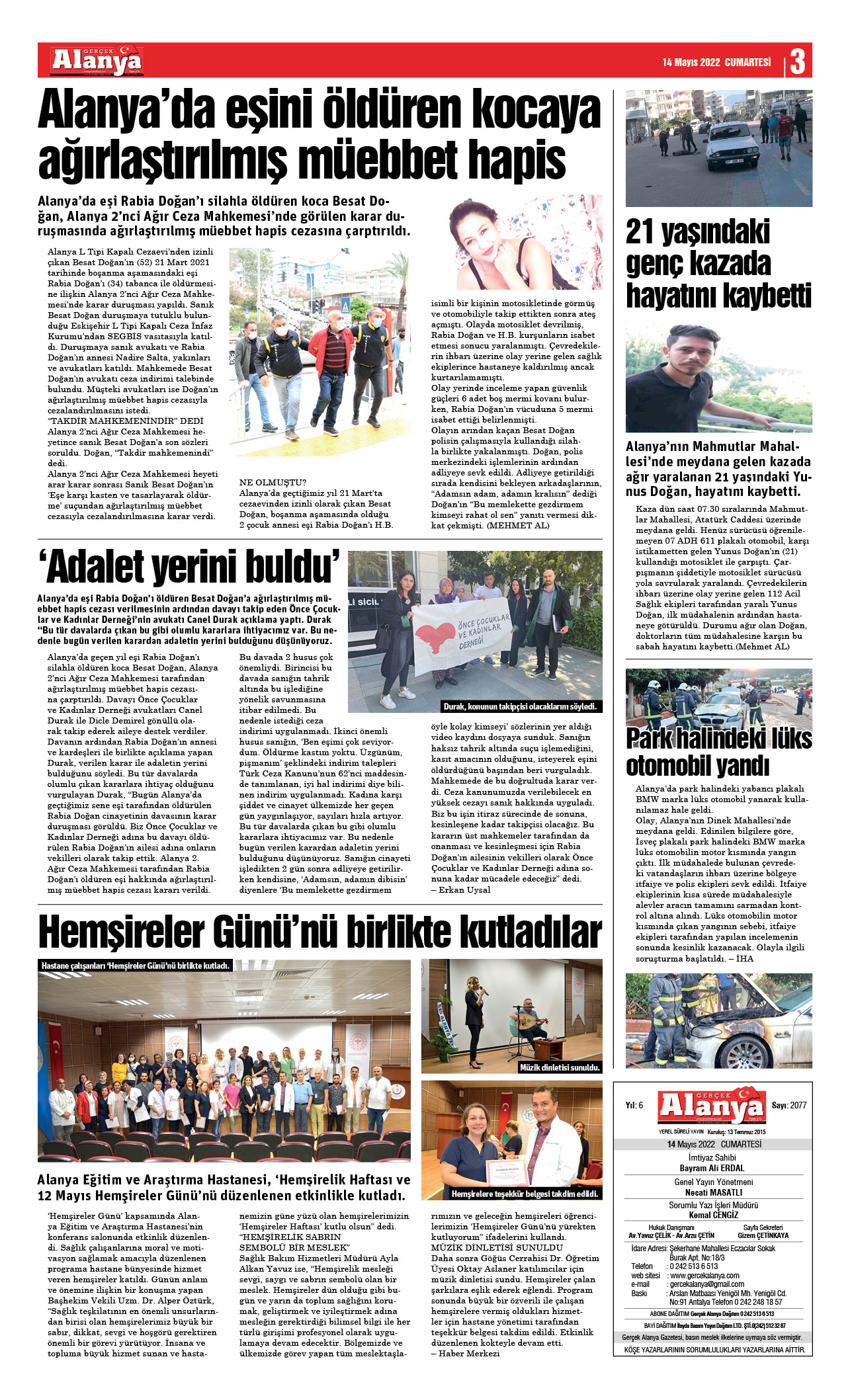 Gerçek Alanya Gazetesi - 14.05.2022 Manşeti