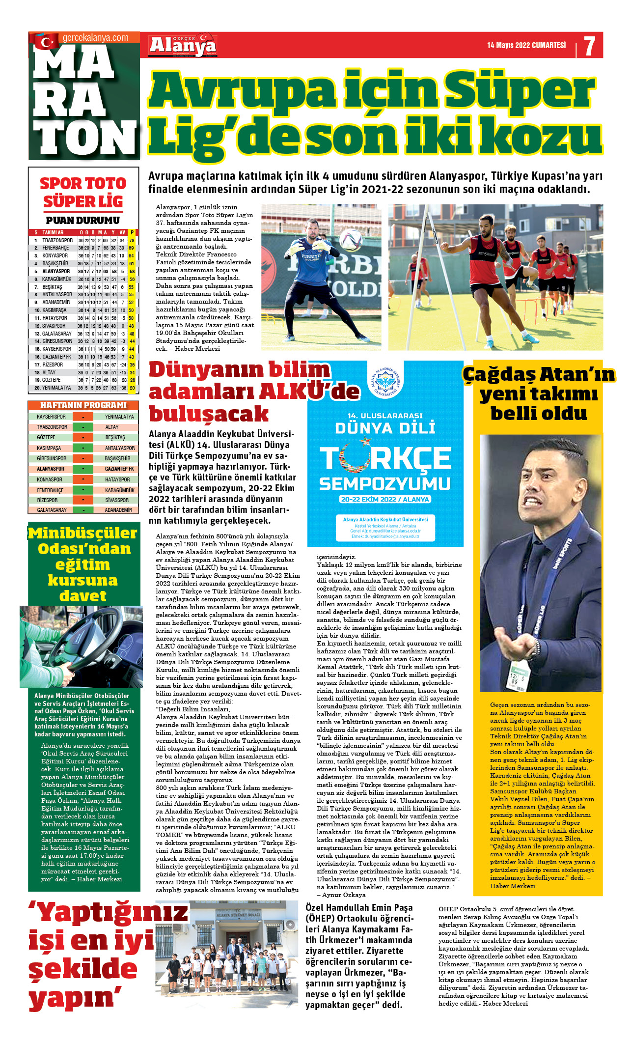 Gerçek Alanya Gazetesi - 14.05.2022 Manşeti