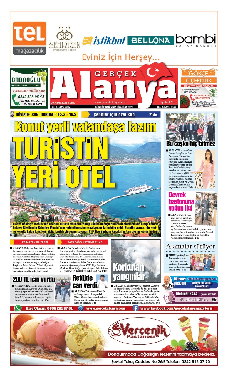 Gerçek Alanya Gazetesi - 20.05.2022 Manşeti