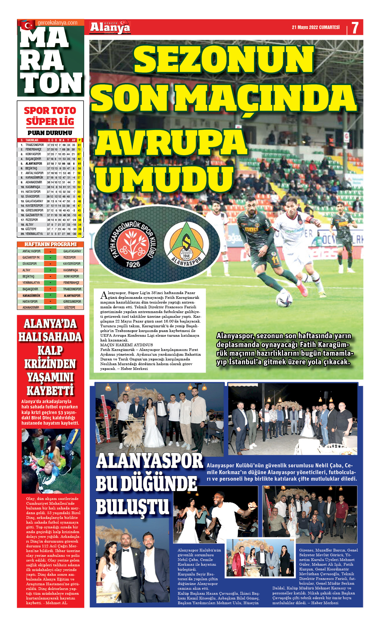 Gerçek Alanya Gazetesi - 21.05.2022 Manşeti