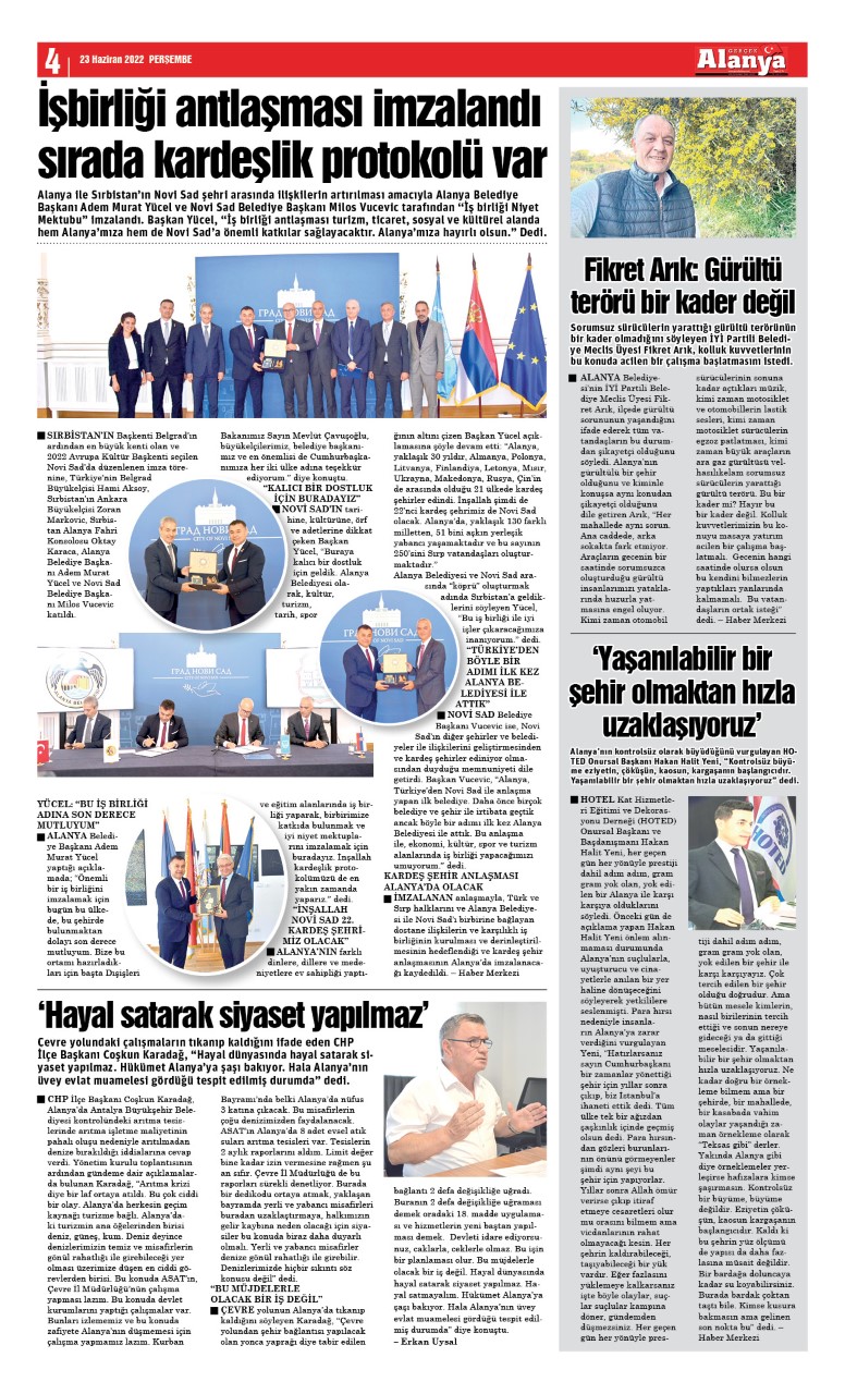 Gerçek Alanya Gazetesi - 23.06.2022 Manşeti
