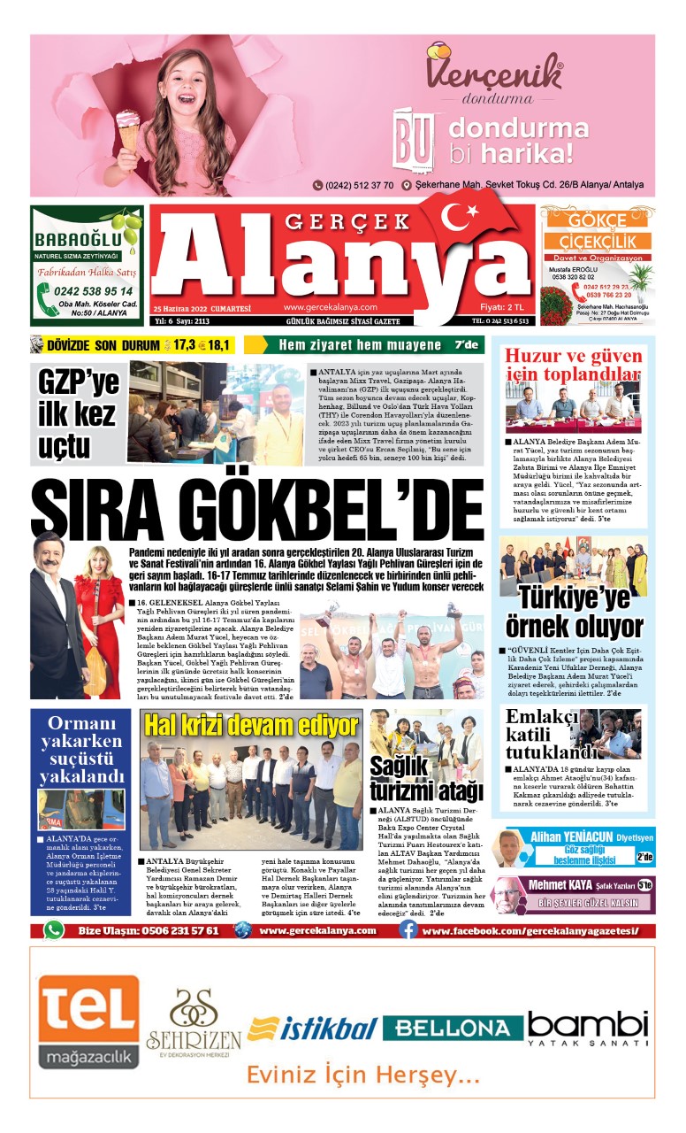 Gerçek Alanya Gazetesi - 25.06.2022 Manşeti